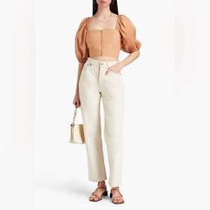 Nicholas Dawn Puff Sleeve Corset Top Zip Front NWT XS Twig Beige